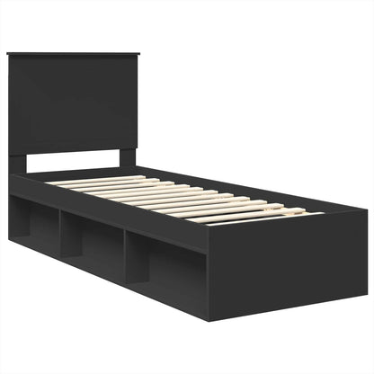 Bedframe met hoofdeinde Zwart 75 x 190 cm Massief grenenhout