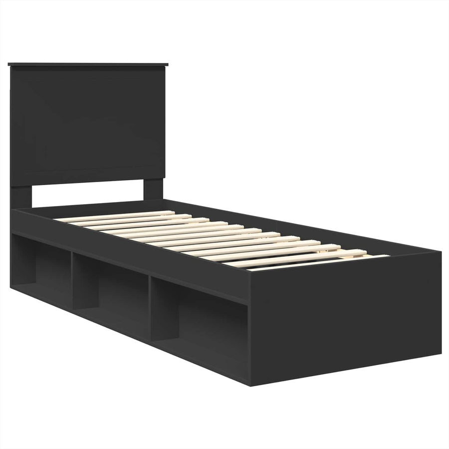 Bedframe met hoofdeinde Zwart 75 x 190 cm Massief grenenhout