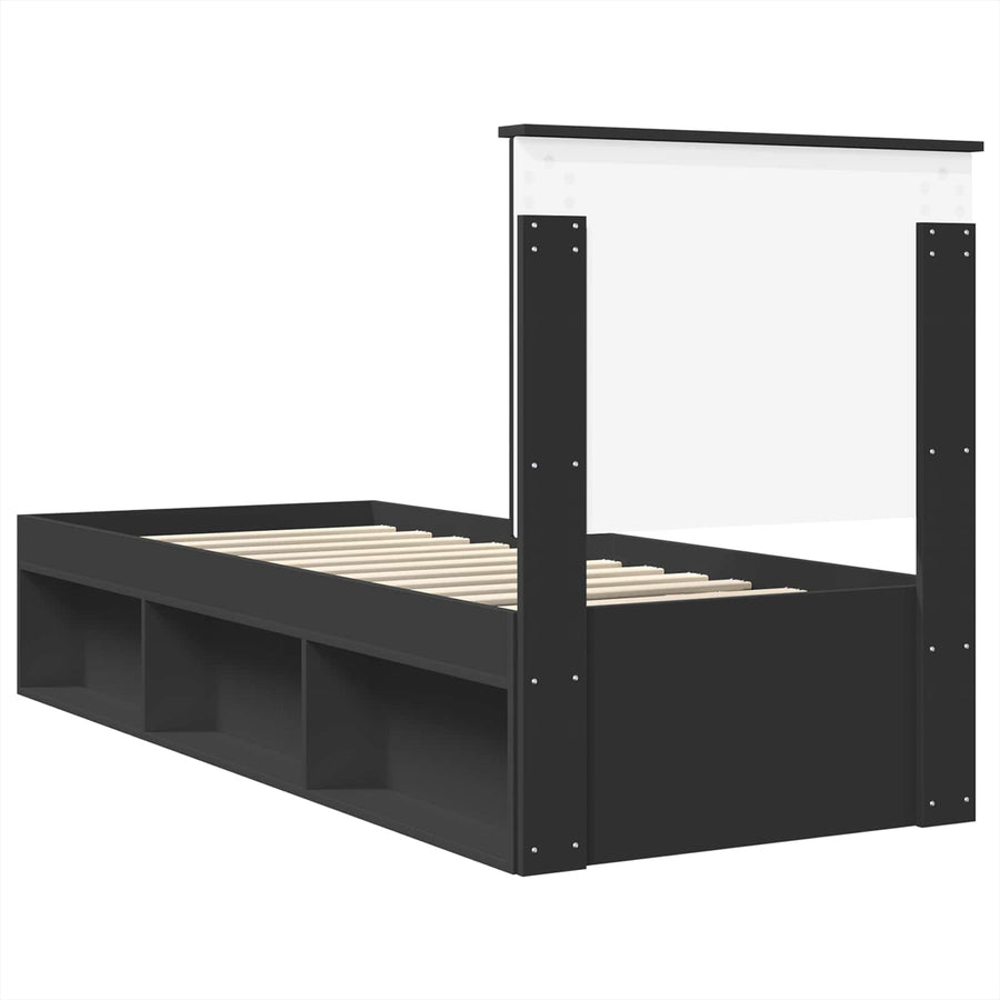 Bedframe met hoofdeinde Zwart 75 x 190 cm Massief grenenhout