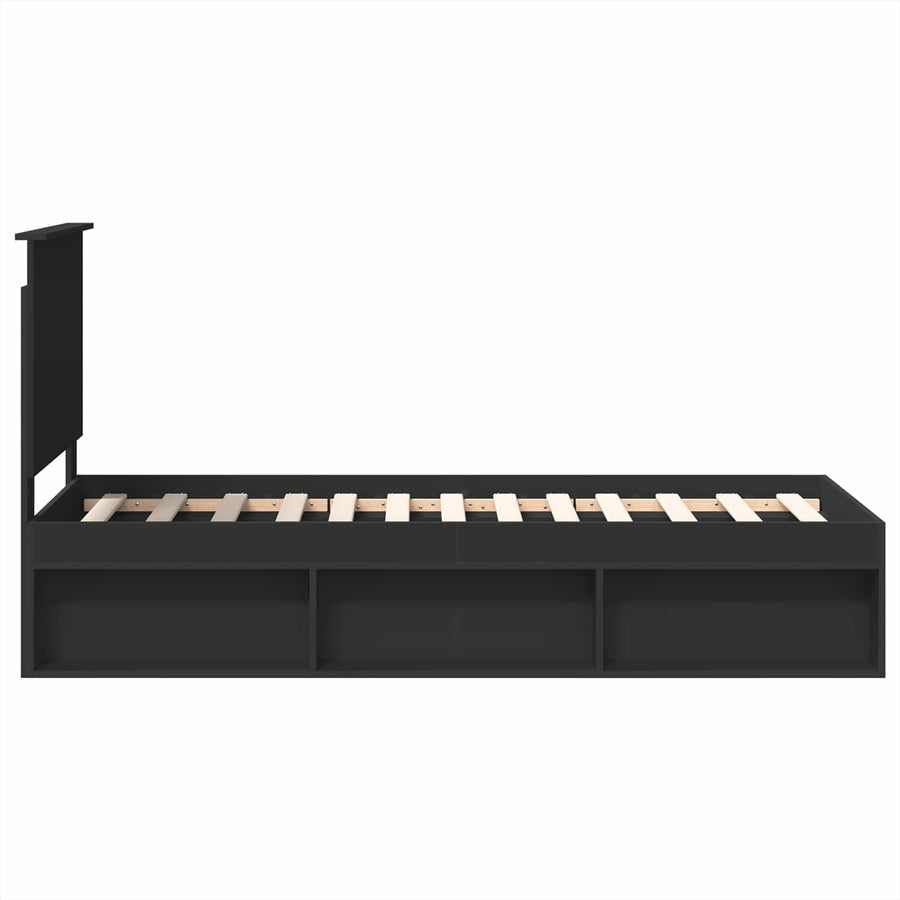 Bedframe met hoofdeinde Zwart 75 x 190 cm Massief grenenhout