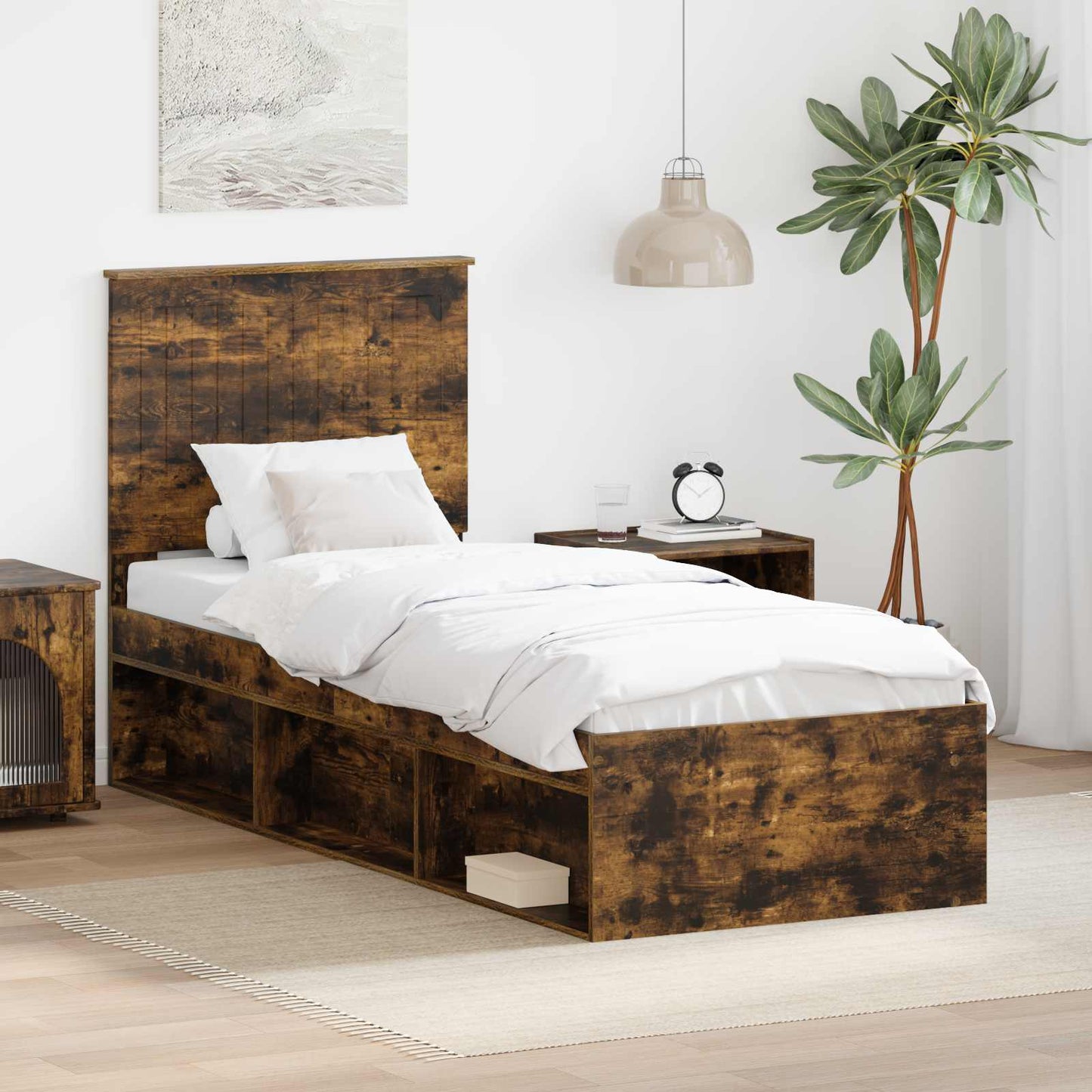 Bedframe Gerookt eiken 75 x 190 cm Massief grenenhout
