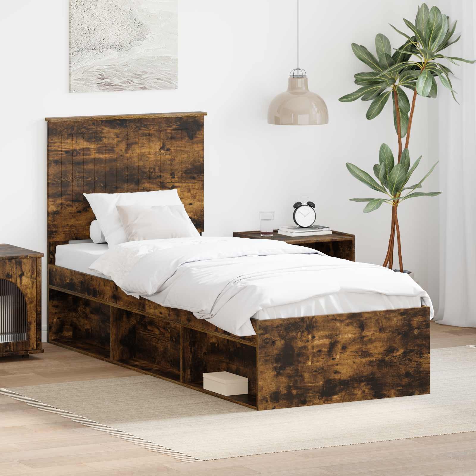 Bedframe Gerookt eiken 75 x 190 cm Massief grenenhout