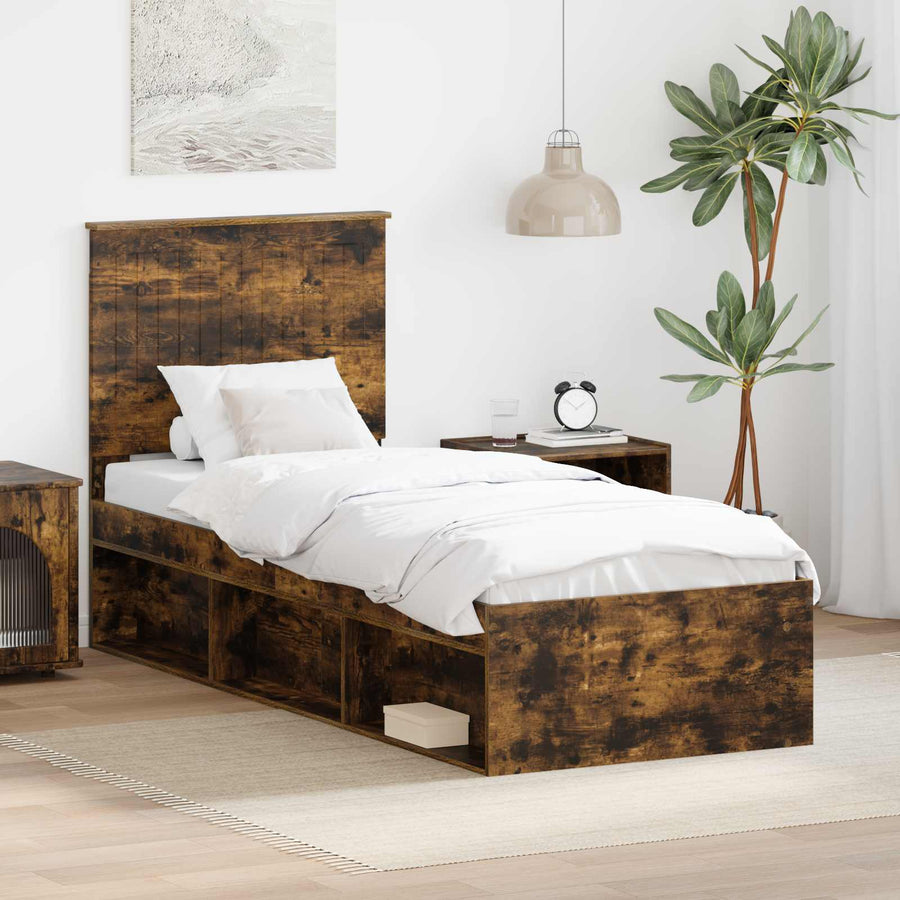 Bedframe Gerookt eiken 75 x 190 cm Massief grenenhout