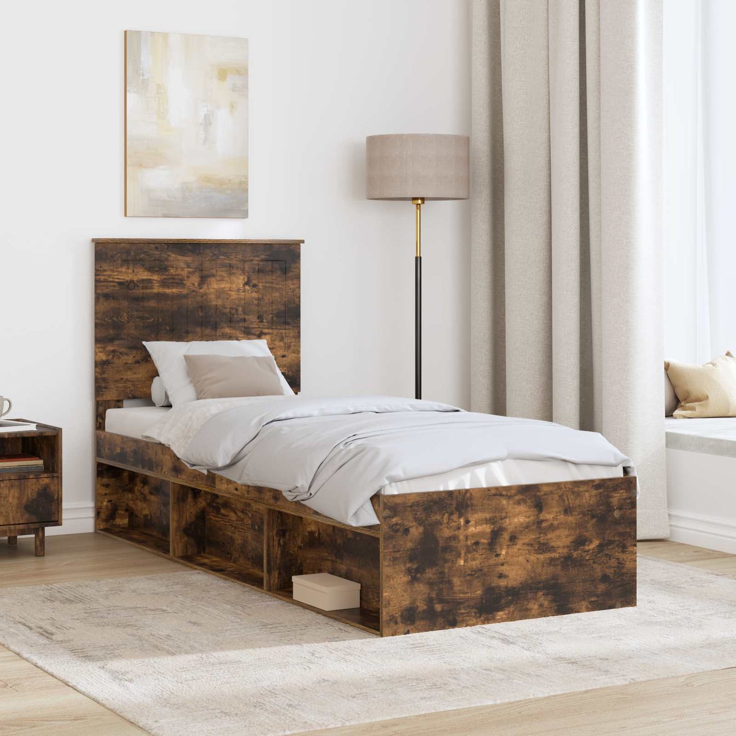 Bedframe Gerookt eiken 75 x 190 cm Massief grenenhout