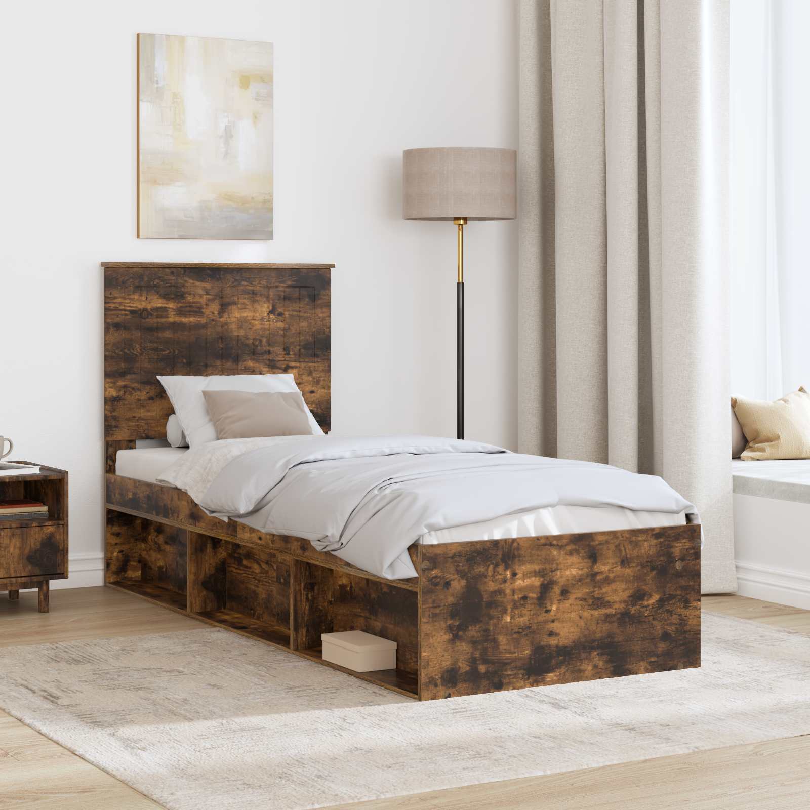 Bedframe Gerookt eiken 75 x 190 cm Massief grenenhout