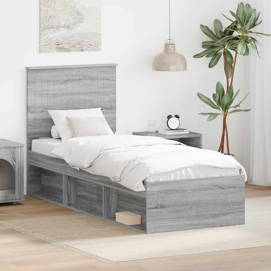 Bedframe Massief Grenenhout Grijs Sonoma 75 x 190 cm
