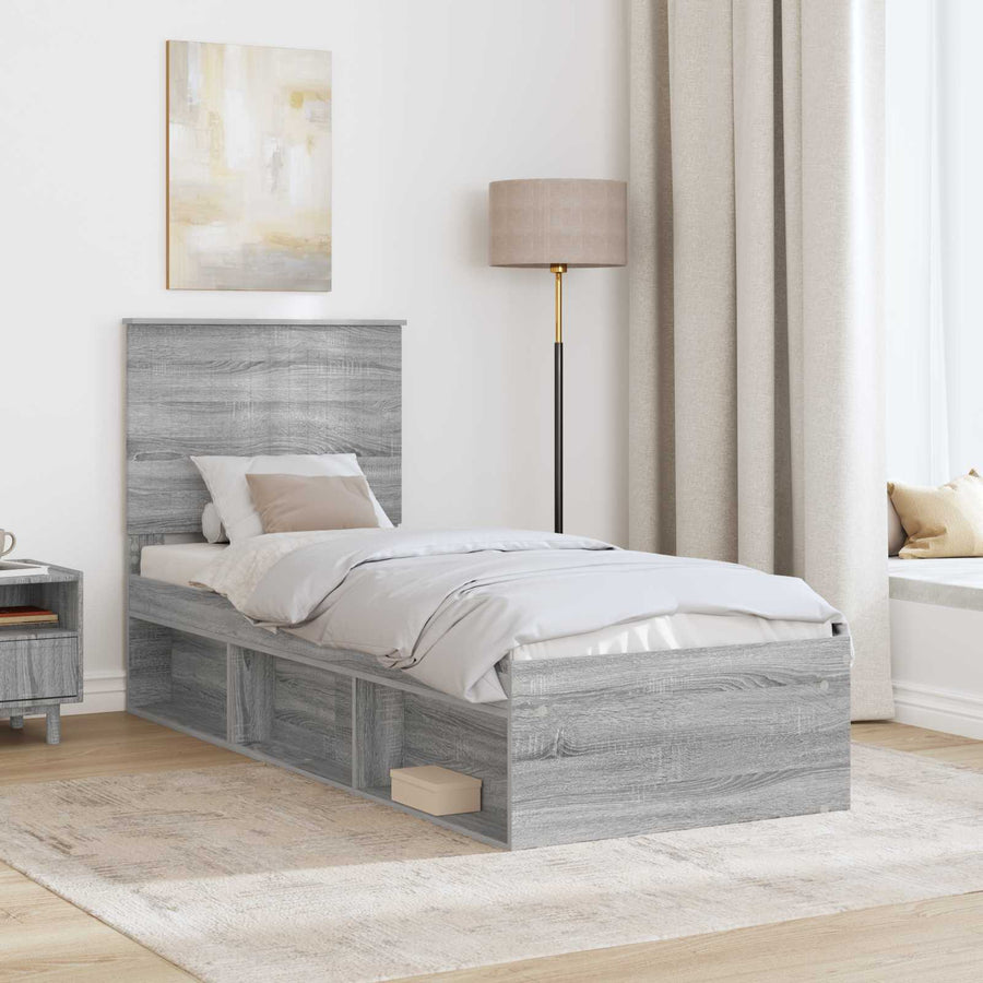 Bedframe Massief Grenenhout Grijs Sonoma 75 x 190 cm