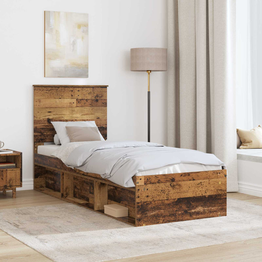 Bedframe met hoofdeinde Oudhout 75 x 190 cm Massief grenenhout