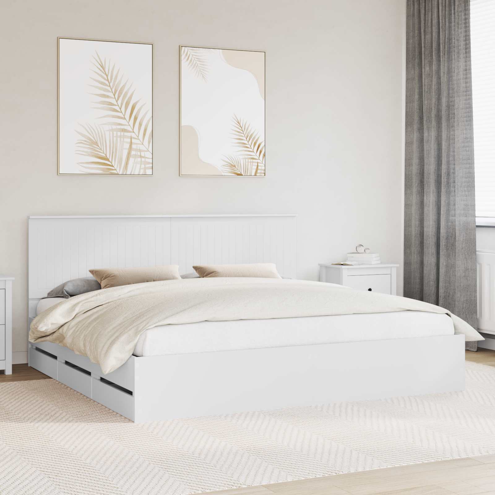Bedframe Met Lade Met Opslag Ingenieurshout 200 x 200 cm Wit