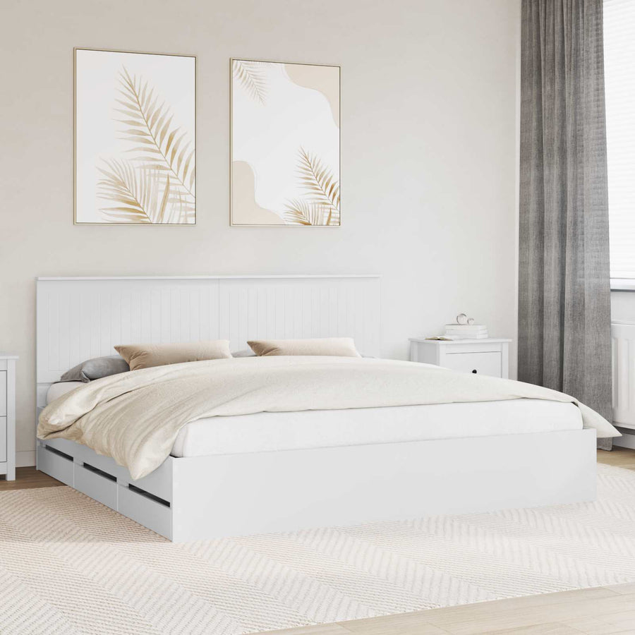 Bedframe Met Lade Met Opslag Ingenieurshout 200 x 200 cm Wit