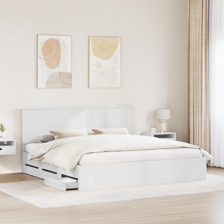Bedframe Met Lade Met Opslag Ingenieurshout 200 x 200 cm Wit