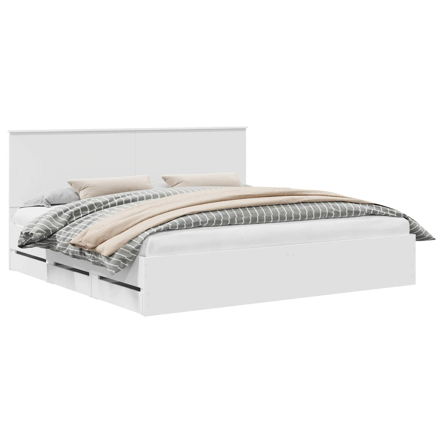 Bedframe Met Lade Met Opslag Ingenieurshout 200 x 200 cm Wit