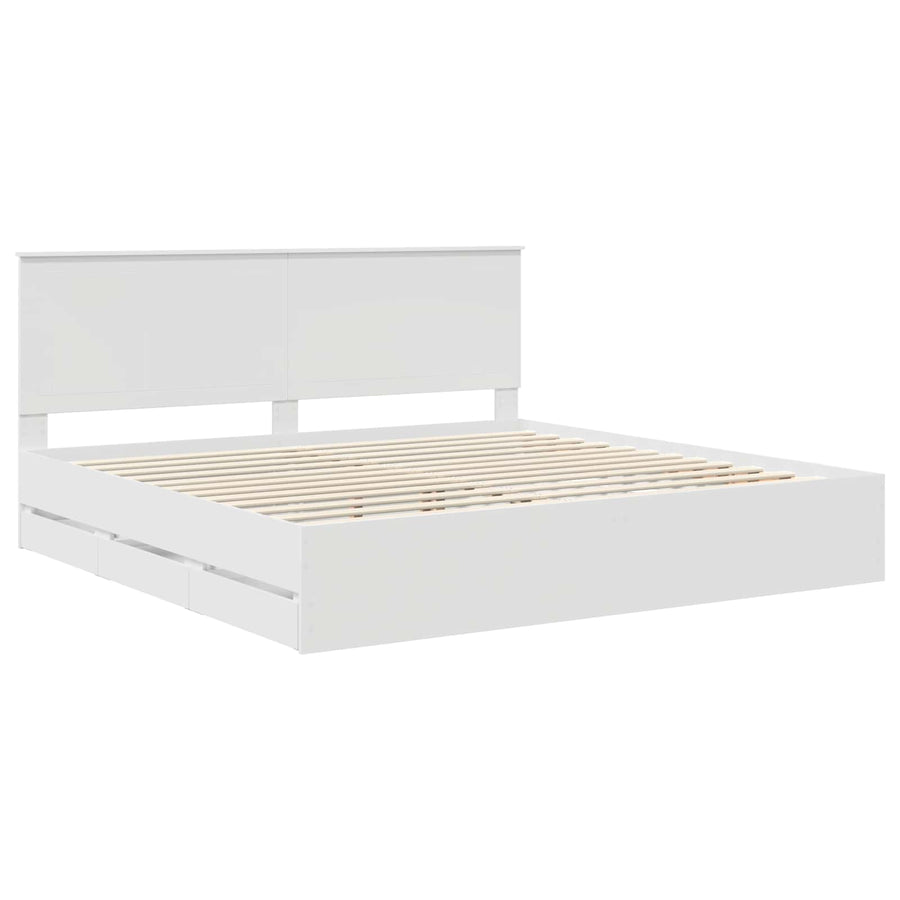 Bedframe Met Lade Met Opslag Ingenieurshout 200 x 200 cm Wit