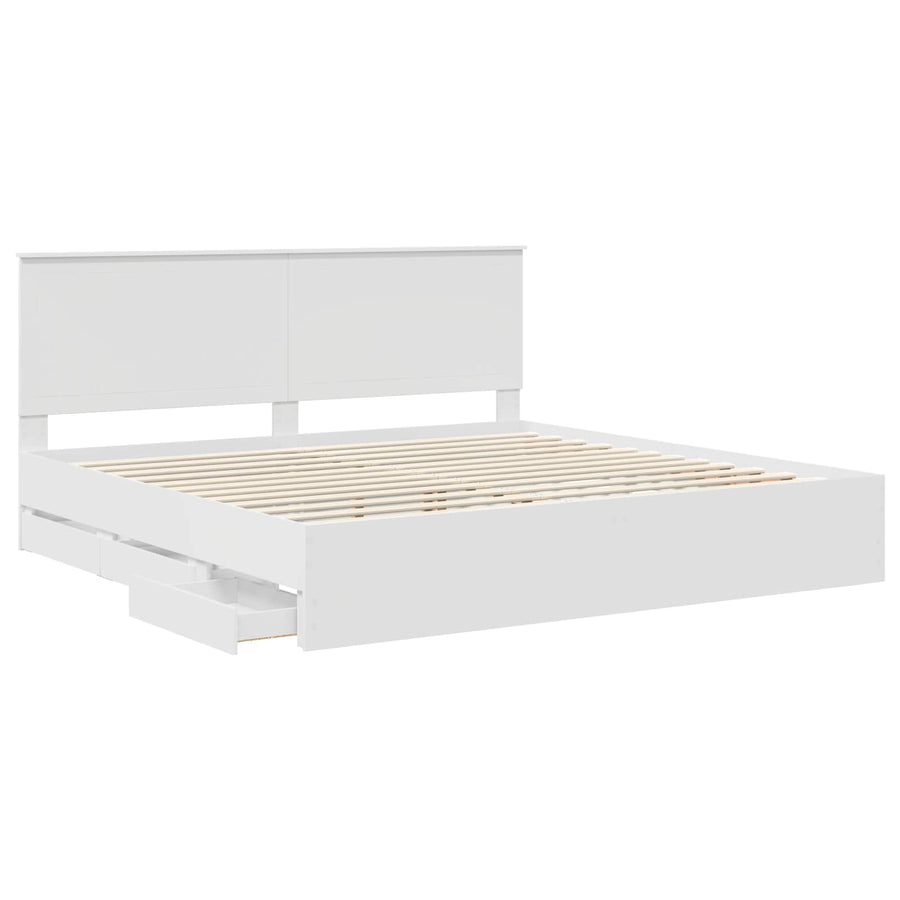 Bedframe Met Lade Met Opslag Ingenieurshout 200 x 200 cm Wit