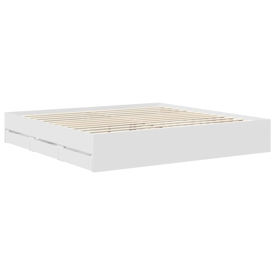 Bedframe Met Lade Met Opslag Ingenieurshout 200 x 200 cm Wit