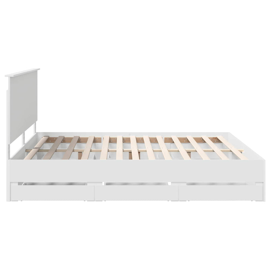 Bedframe Met Lade Met Opslag Ingenieurshout 200 x 200 cm Wit