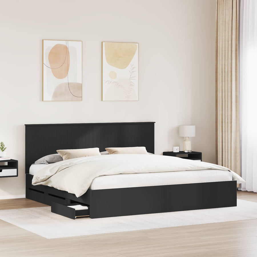Bedframe Met Lade Met Opslag Ingenieurshout 200 x 200 cm Zwart