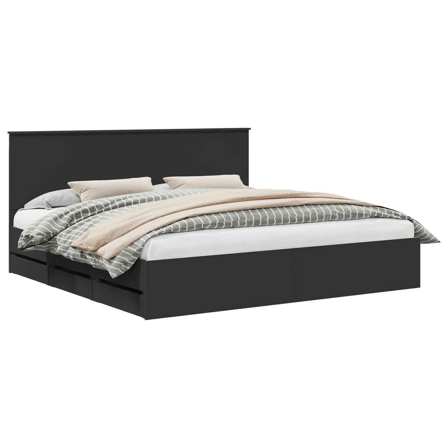 Bedframe Met Lade Met Opslag Ingenieurshout 200 x 200 cm Zwart