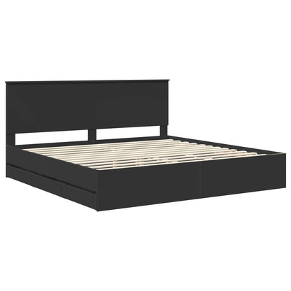 Bedframe Met Lade Met Opslag Ingenieurshout 200 x 200 cm Zwart