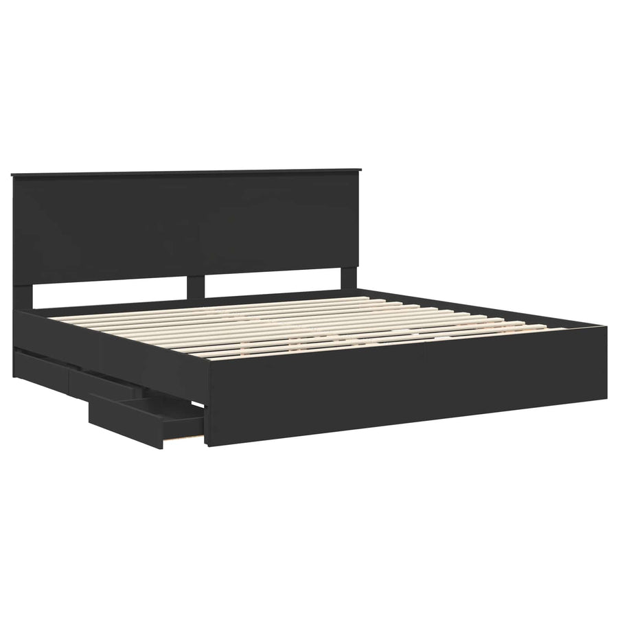 Bedframe Met Lade Met Opslag Ingenieurshout 200 x 200 cm Zwart
