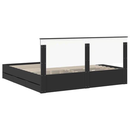 Bedframe Met Lade Met Opslag Ingenieurshout 200 x 200 cm Zwart