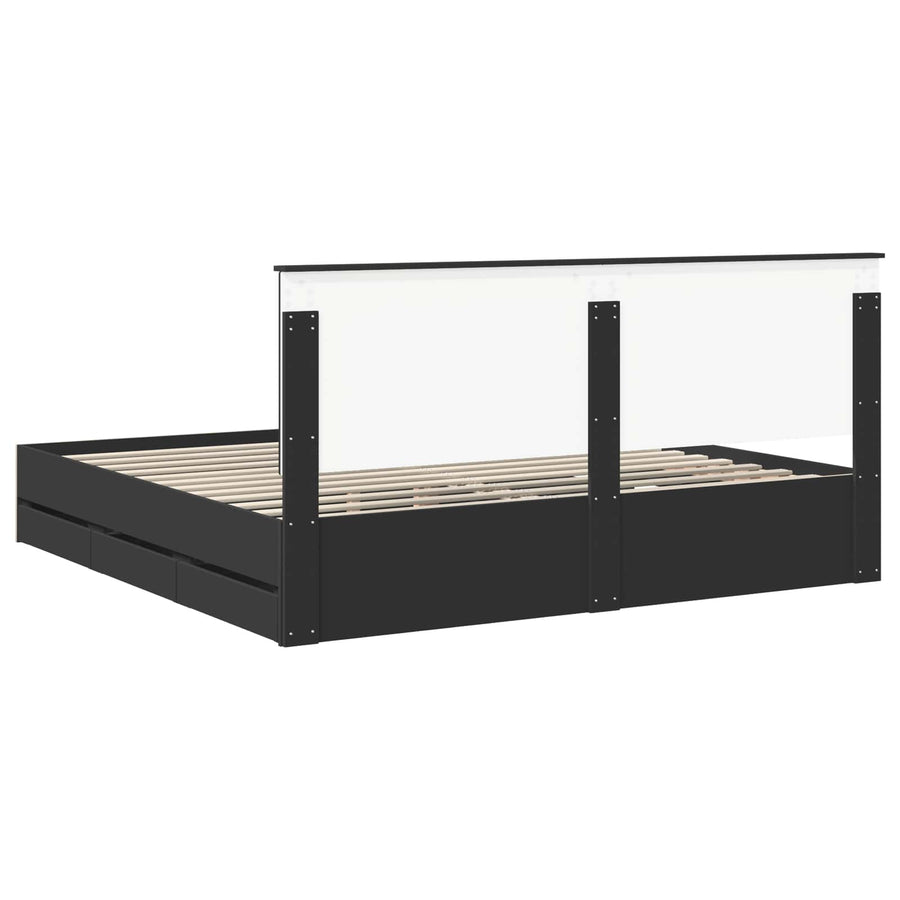 Bedframe Met Lade Met Opslag Ingenieurshout 200 x 200 cm Zwart