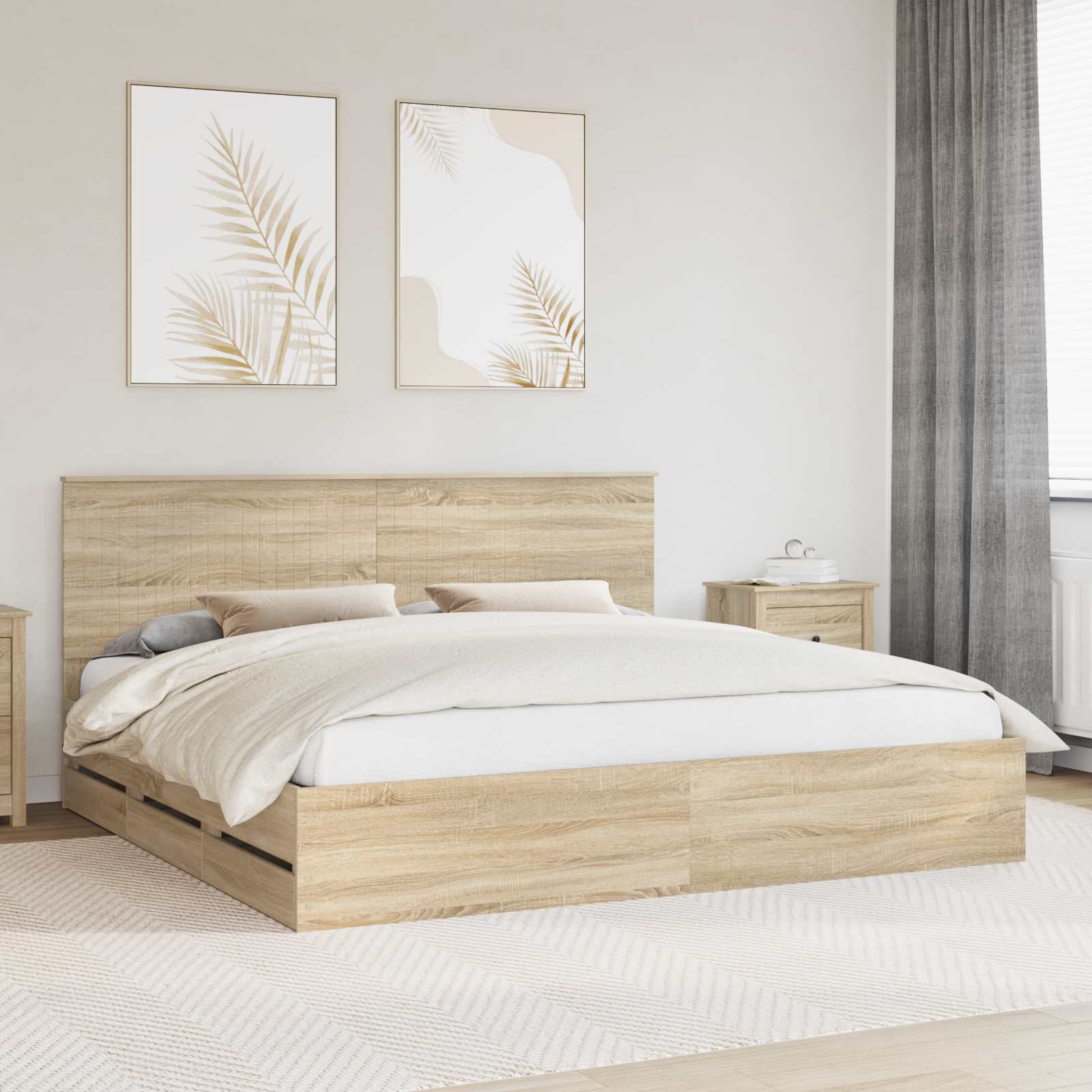 Bedframe Met Lade Ingenieurshout 200 x 200 cm Sonoma eiken