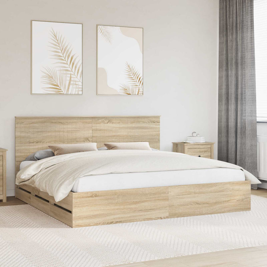Bedframe Met Lade Ingenieurshout 200 x 200 cm Sonoma eiken