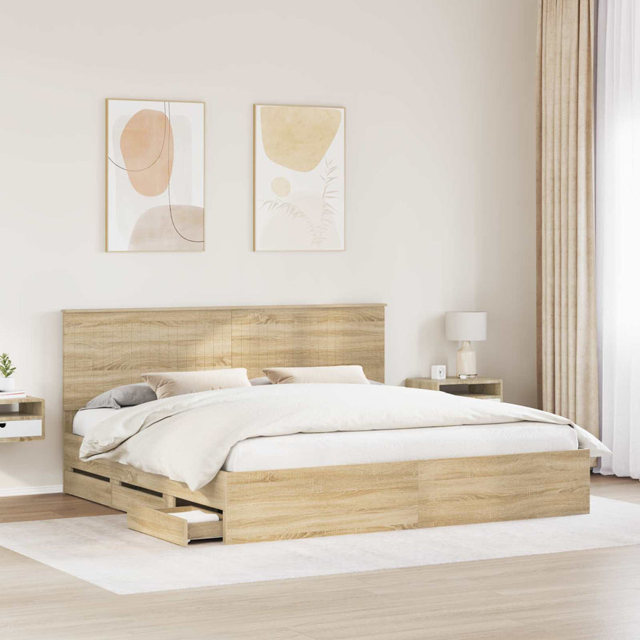 Bedframe Met Lade Ingenieurshout 200 x 200 cm Sonoma eiken