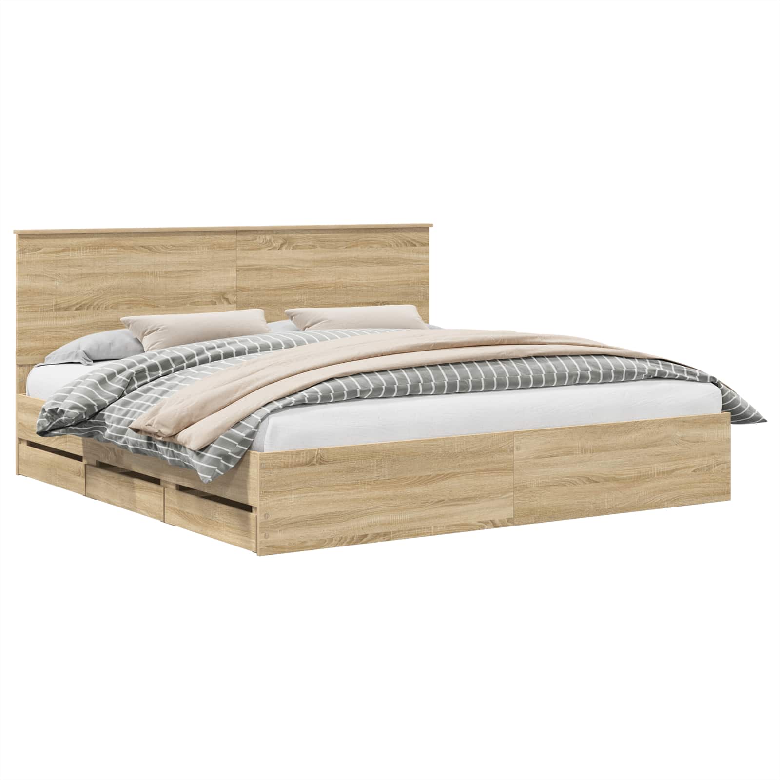 Bedframe Met Lade Ingenieurshout 200 x 200 cm Sonoma eiken