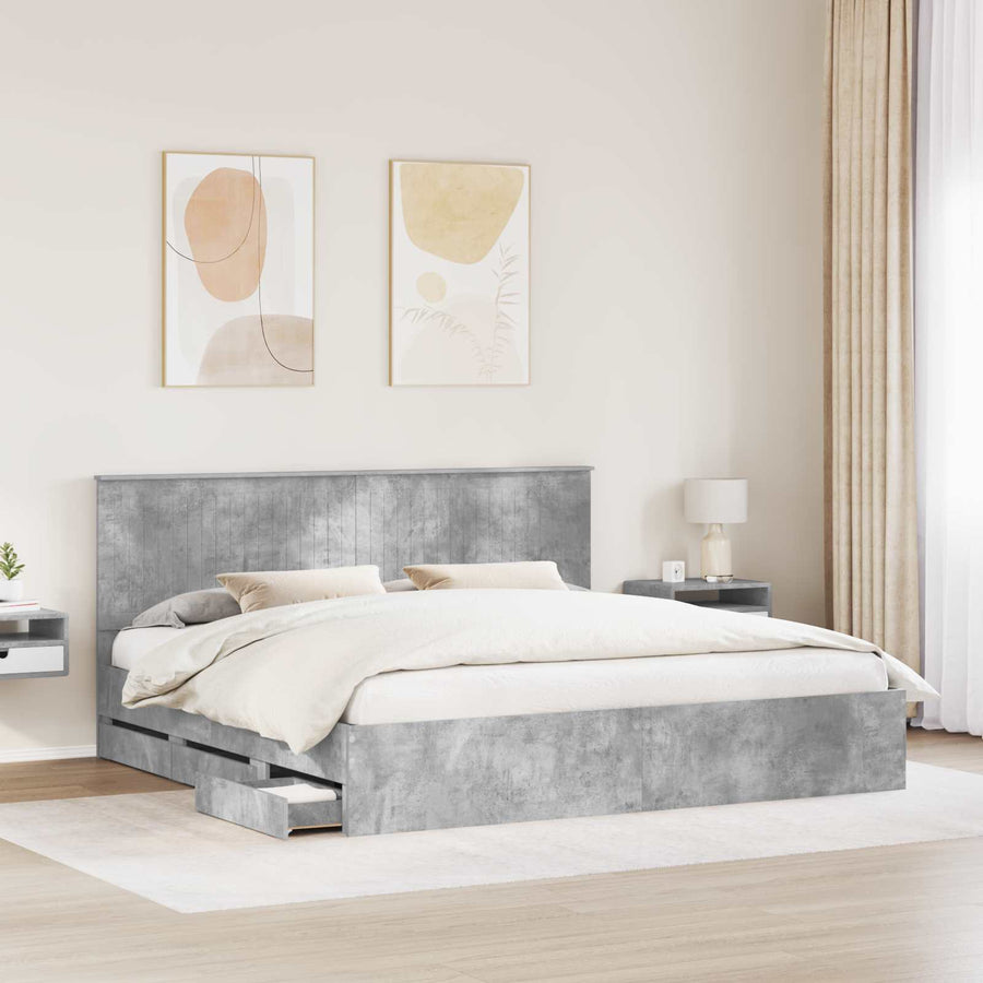 Bedframe Met Lade Beton Grijs Ingenieurshout 200 x 200 cm Betongrijs