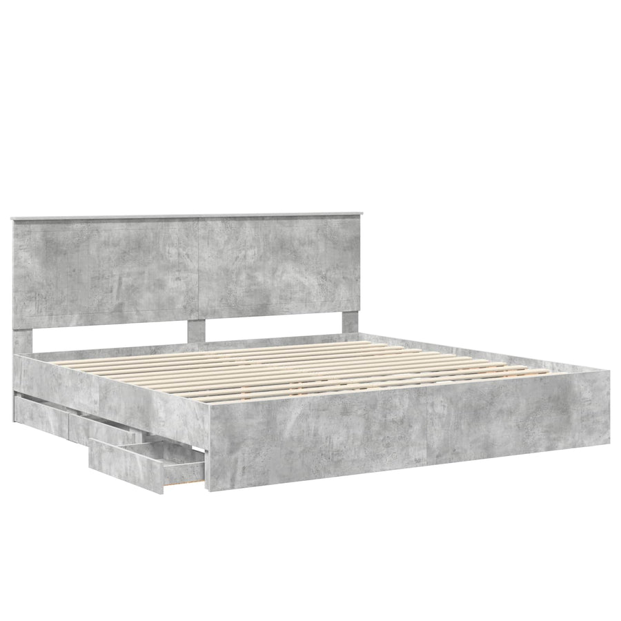 Bedframe Met Lade Beton Grijs Ingenieurshout 200 x 200 cm Betongrijs