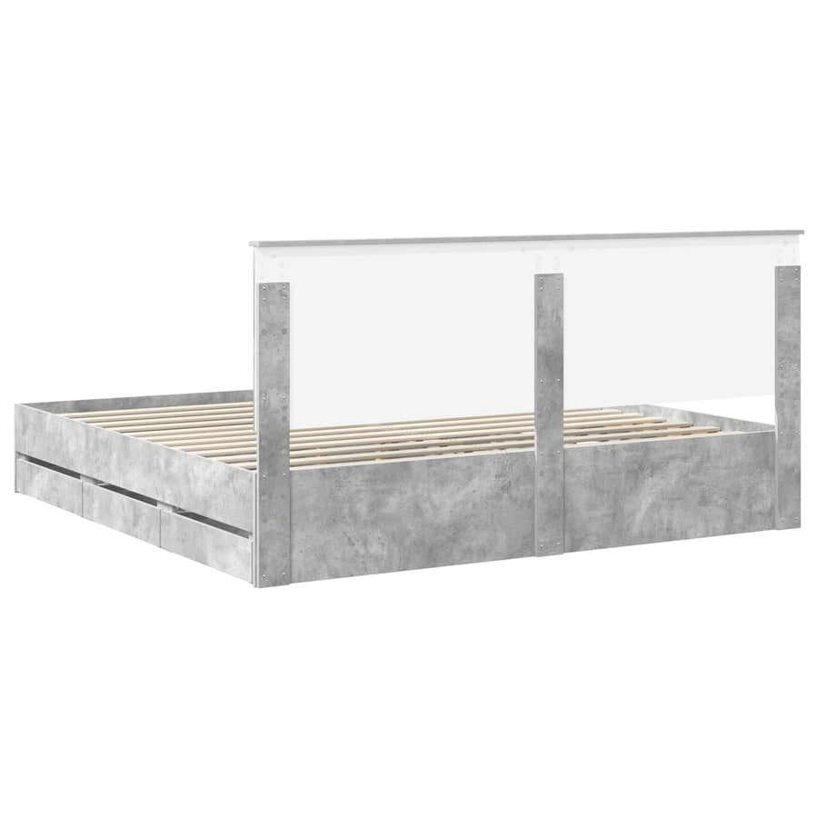 Bedframe Met Lade Beton Grijs Ingenieurshout 200 x 200 cm Betongrijs