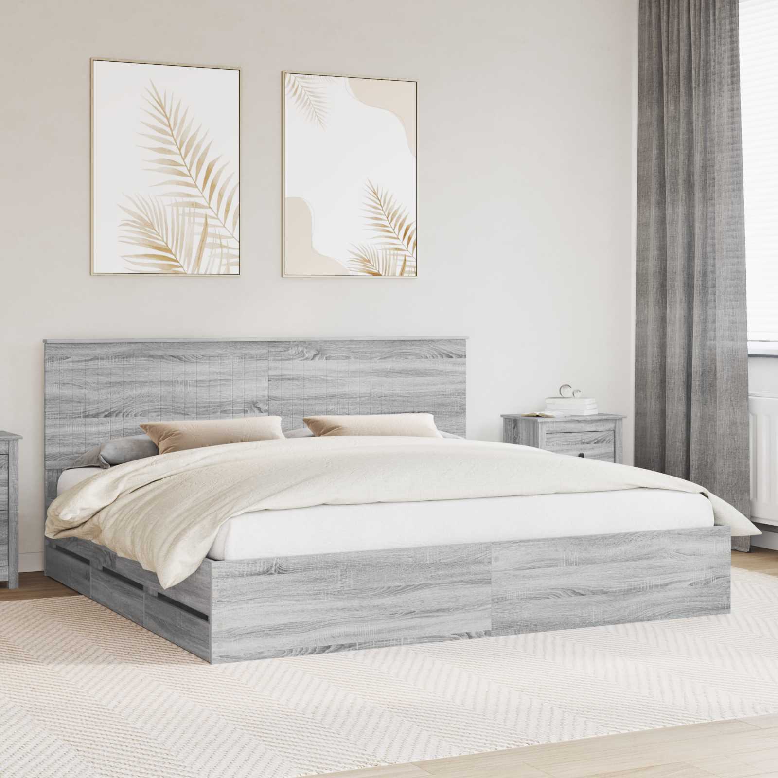 Bedframe Met Lade Ingenieurshout 200 x 200 cm Grijs sonoma