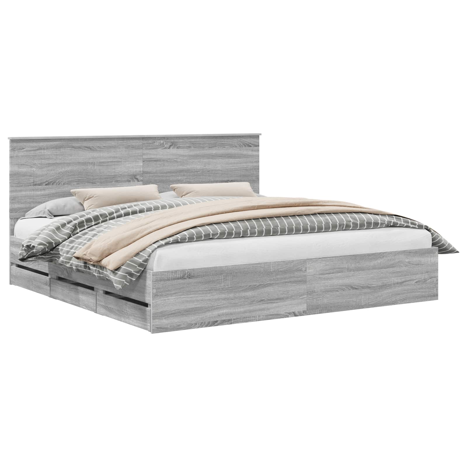 Bedframe Met Lade Ingenieurshout 200 x 200 cm Grijs sonoma