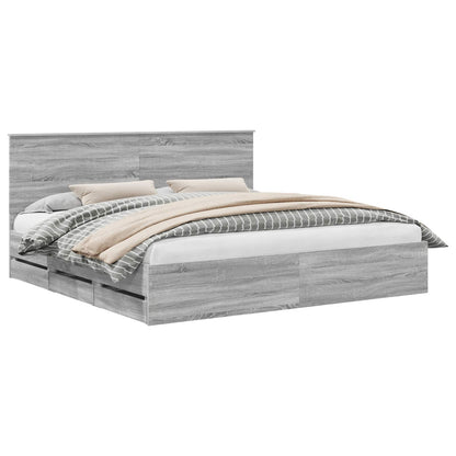 Bedframe Met Lade Ingenieurshout 200 x 200 cm Grijs sonoma
