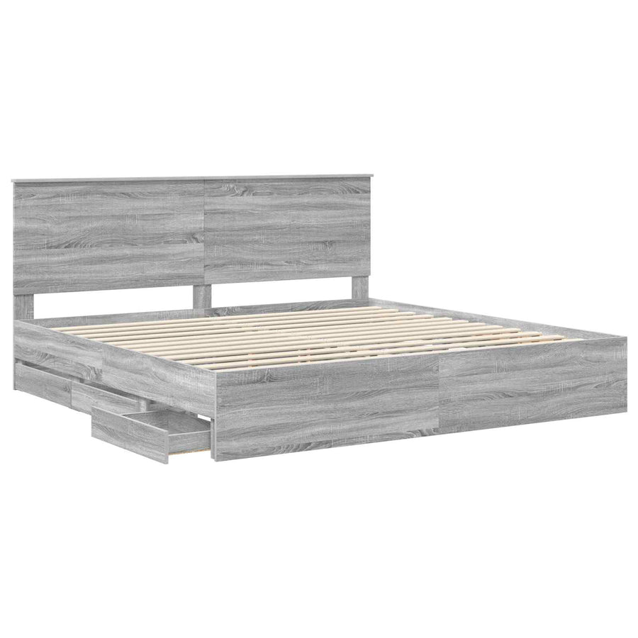 Bedframe Met Lade Ingenieurshout 200 x 200 cm Grijs sonoma
