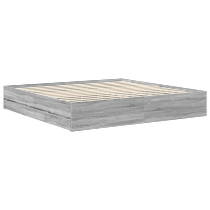 Bedframe Met Lade Ingenieurshout 200 x 200 cm Grijs sonoma