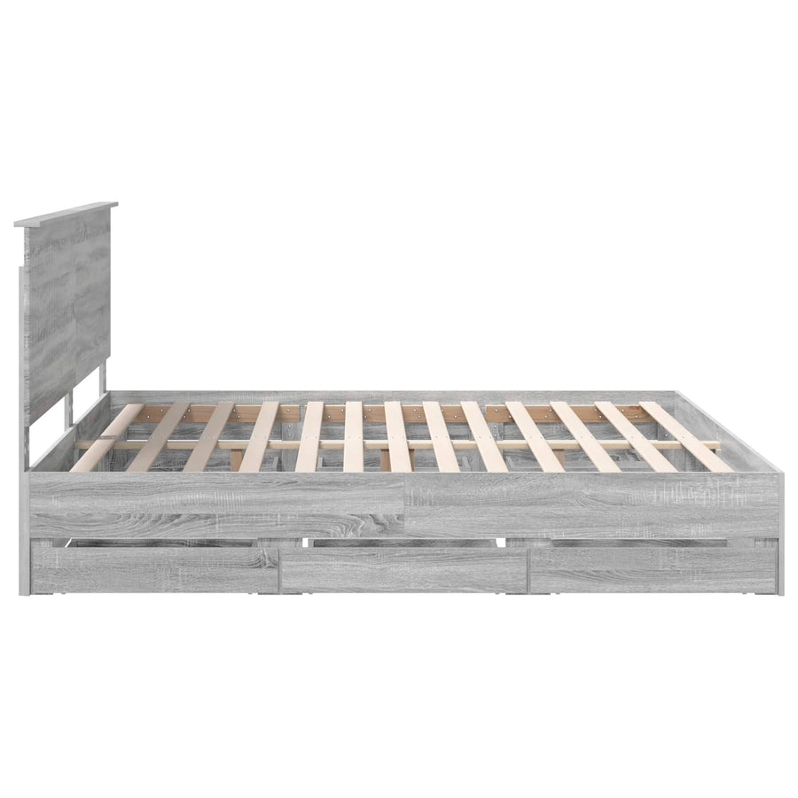Bedframe Met Lade Ingenieurshout 200 x 200 cm Grijs sonoma