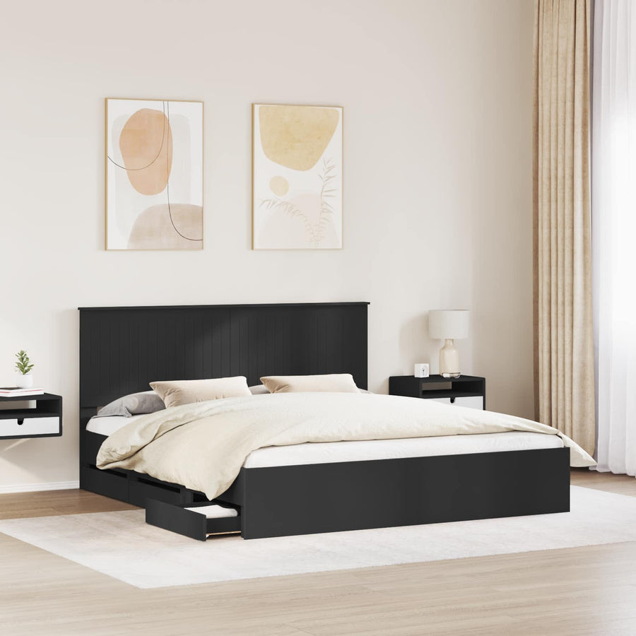 Bedframe Met Lade Met Opslag Ingenieurshout 180 x 200 cm Zwart