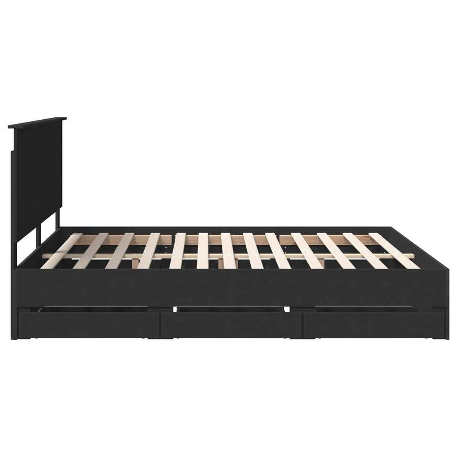 Bedframe Met Lade Met Opslag Ingenieurshout 180 x 200 cm Zwart