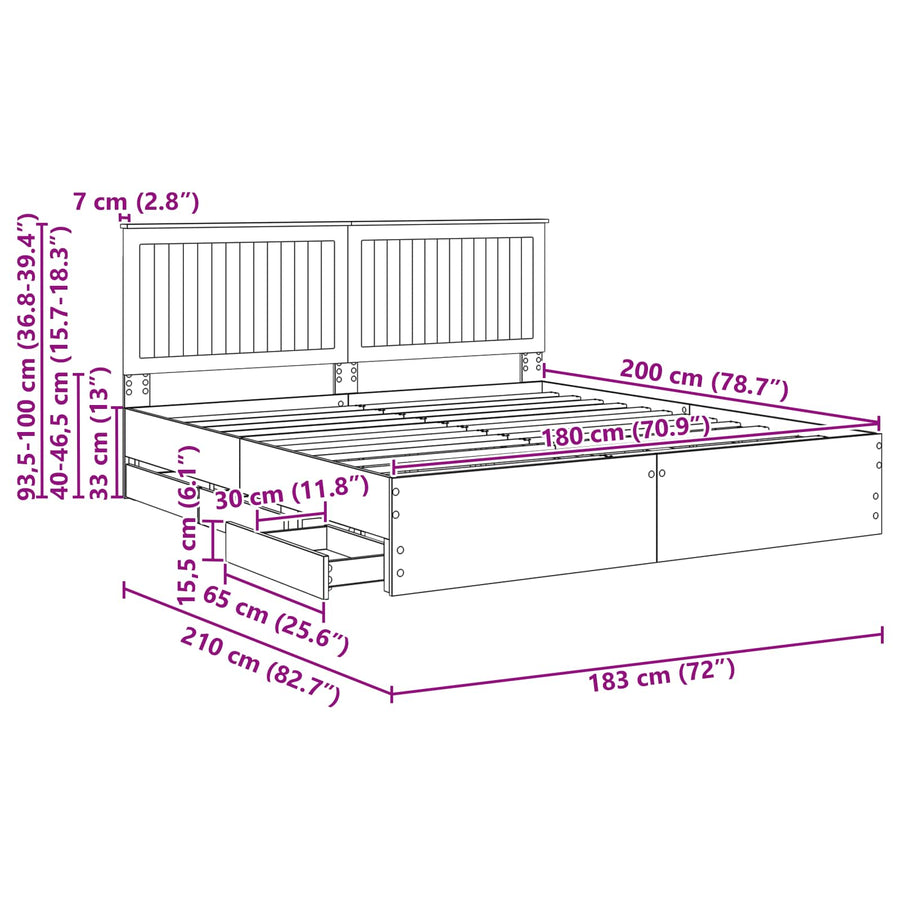 Bedframe Met Lade Met Opslag Ingenieurshout 180 x 200 cm Zwart
