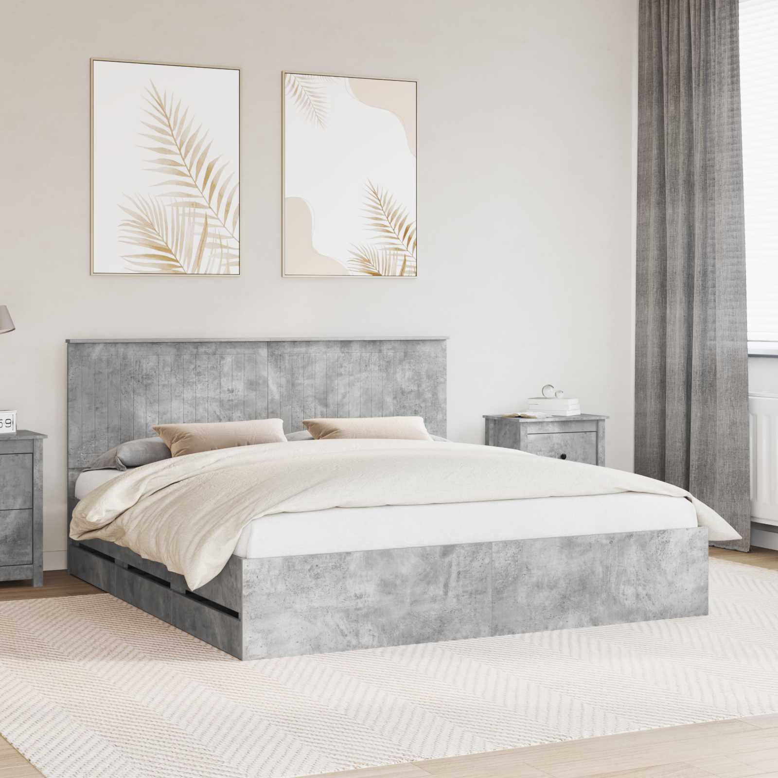 Bedframe Met Lade Beton Grijs Ingenieurshout 180 x 200 cm Betongrijs