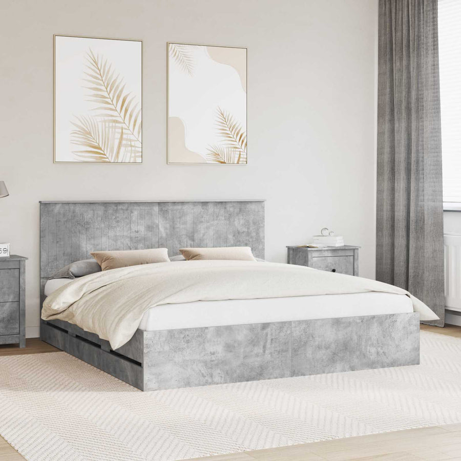 Bedframe Met Lade Beton Grijs Ingenieurshout 180 x 200 cm Betongrijs
