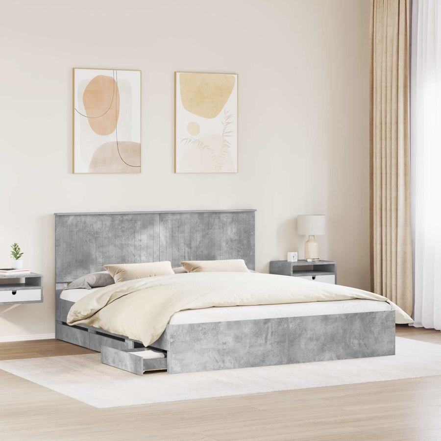 Bedframe Met Lade Beton Grijs Ingenieurshout 180 x 200 cm Betongrijs