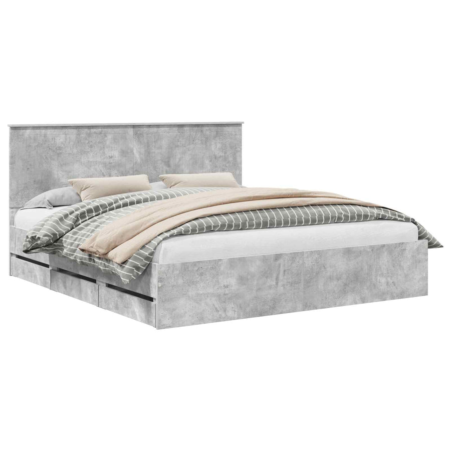 Bedframe Met Lade Beton Grijs Ingenieurshout 180 x 200 cm Betongrijs