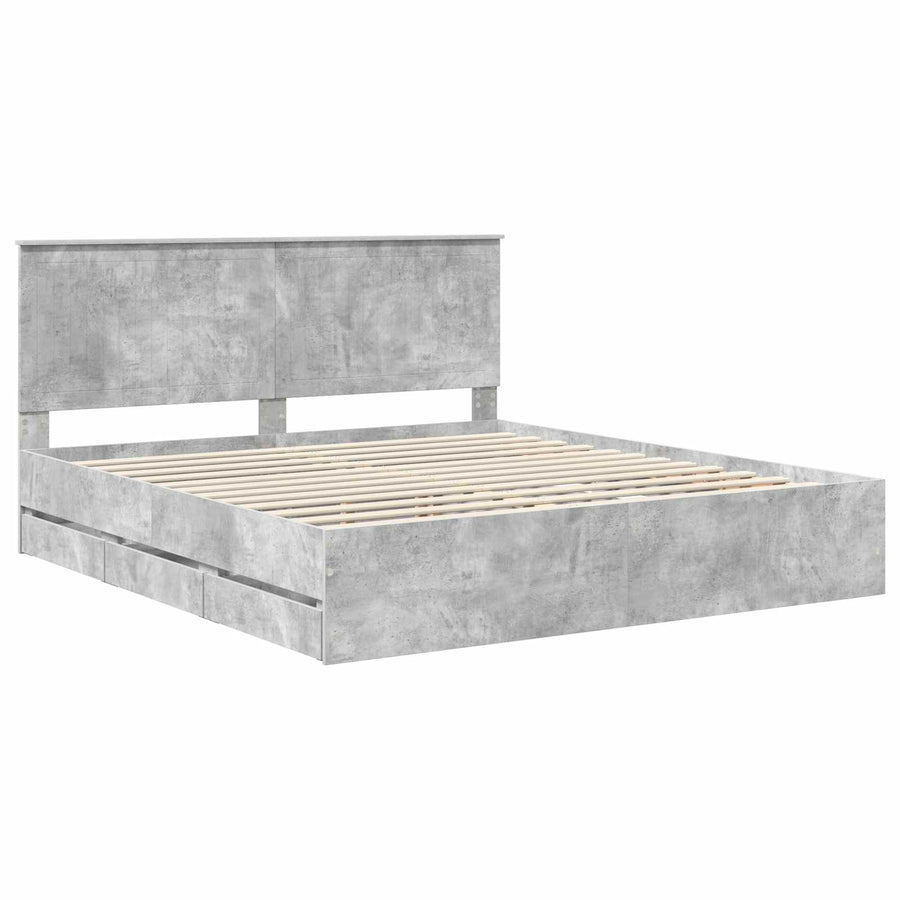 Bedframe Met Lade Beton Grijs Ingenieurshout 180 x 200 cm Betongrijs
