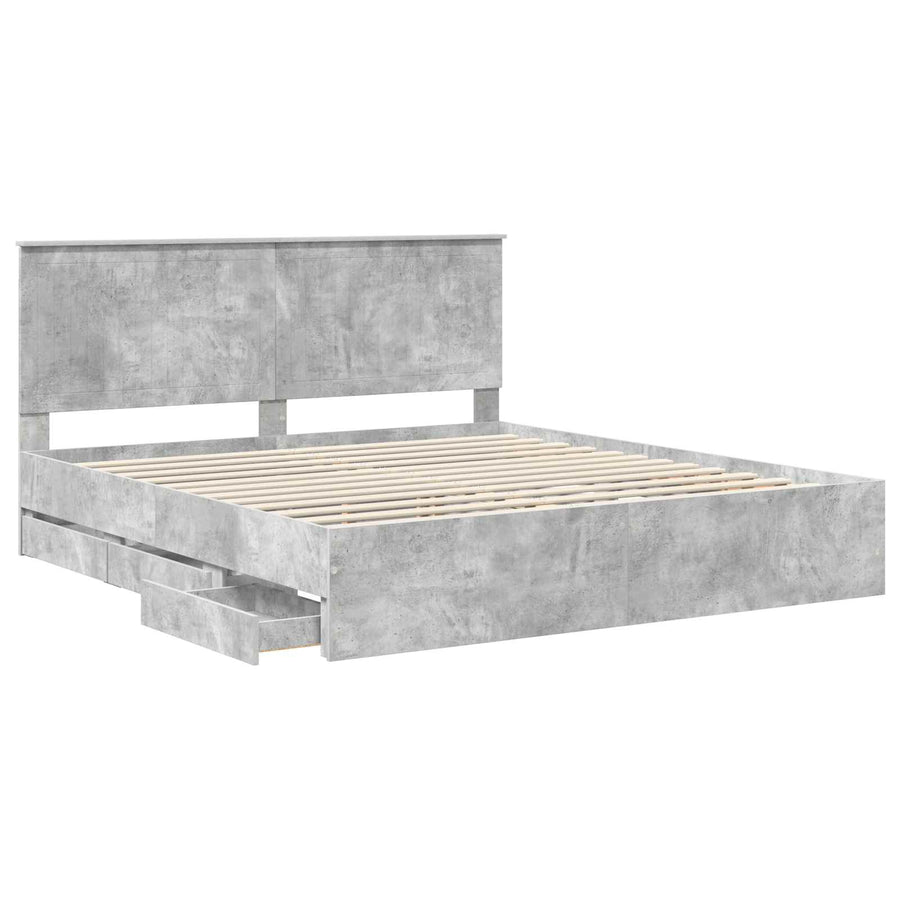 Bedframe Met Lade Beton Grijs Ingenieurshout 180 x 200 cm Betongrijs