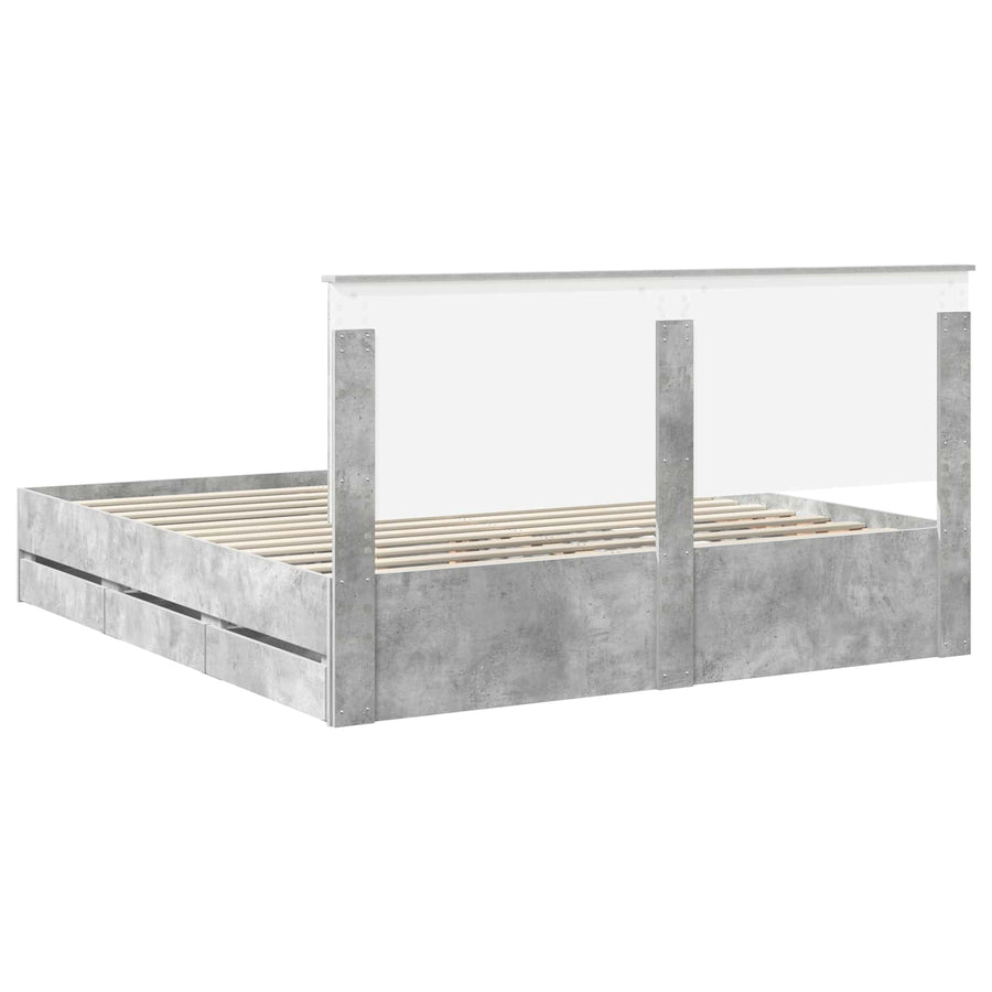 Bedframe Met Lade Beton Grijs Ingenieurshout 180 x 200 cm Betongrijs