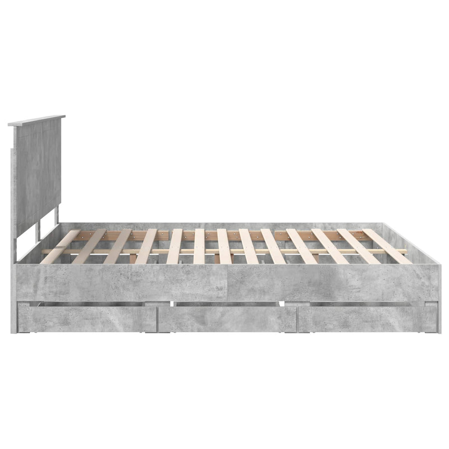 Bedframe Met Lade Beton Grijs Ingenieurshout 180 x 200 cm Betongrijs